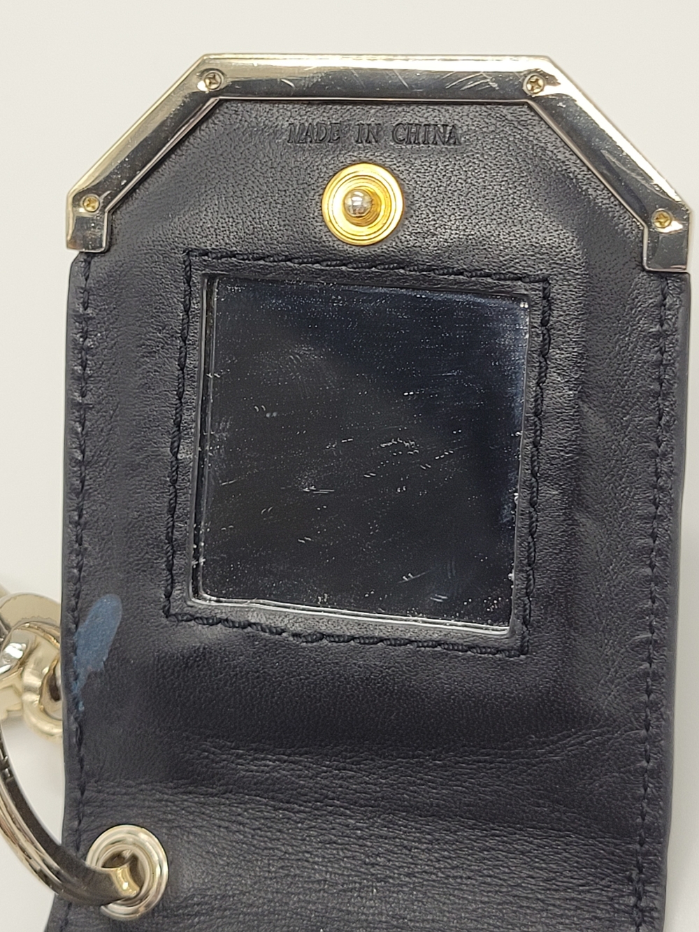 Henri Bendel W 57th Black Leather Card Holder Gold Hardware Slim Keychain Clip - Picture 6 of 12